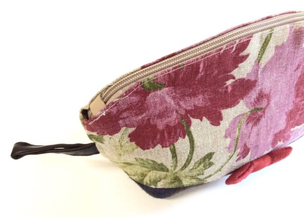 trousse de sac en lin fleuri-toile pourpre-PM